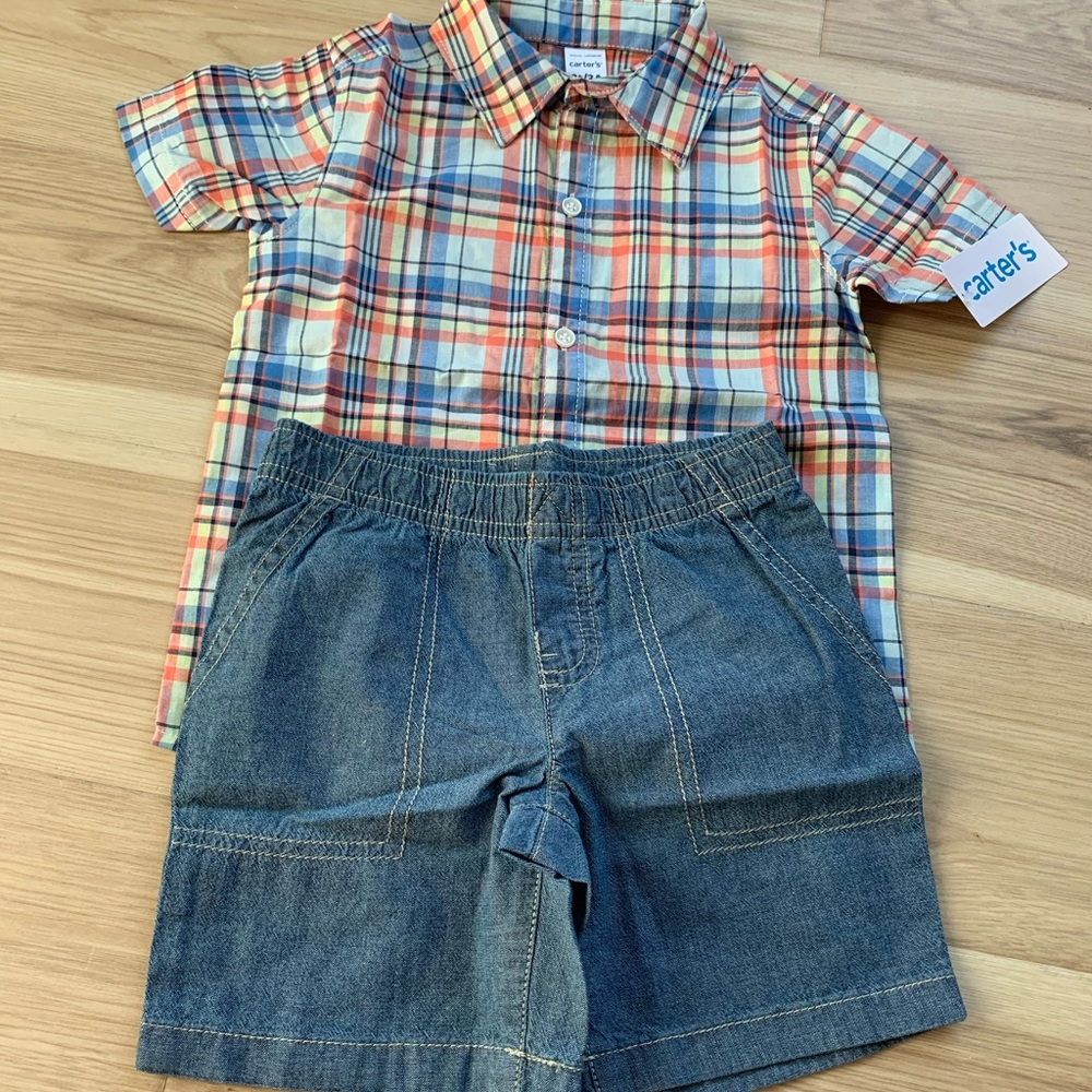 Toddler 2-Piece Button-Front Shirt & Short Set 3T